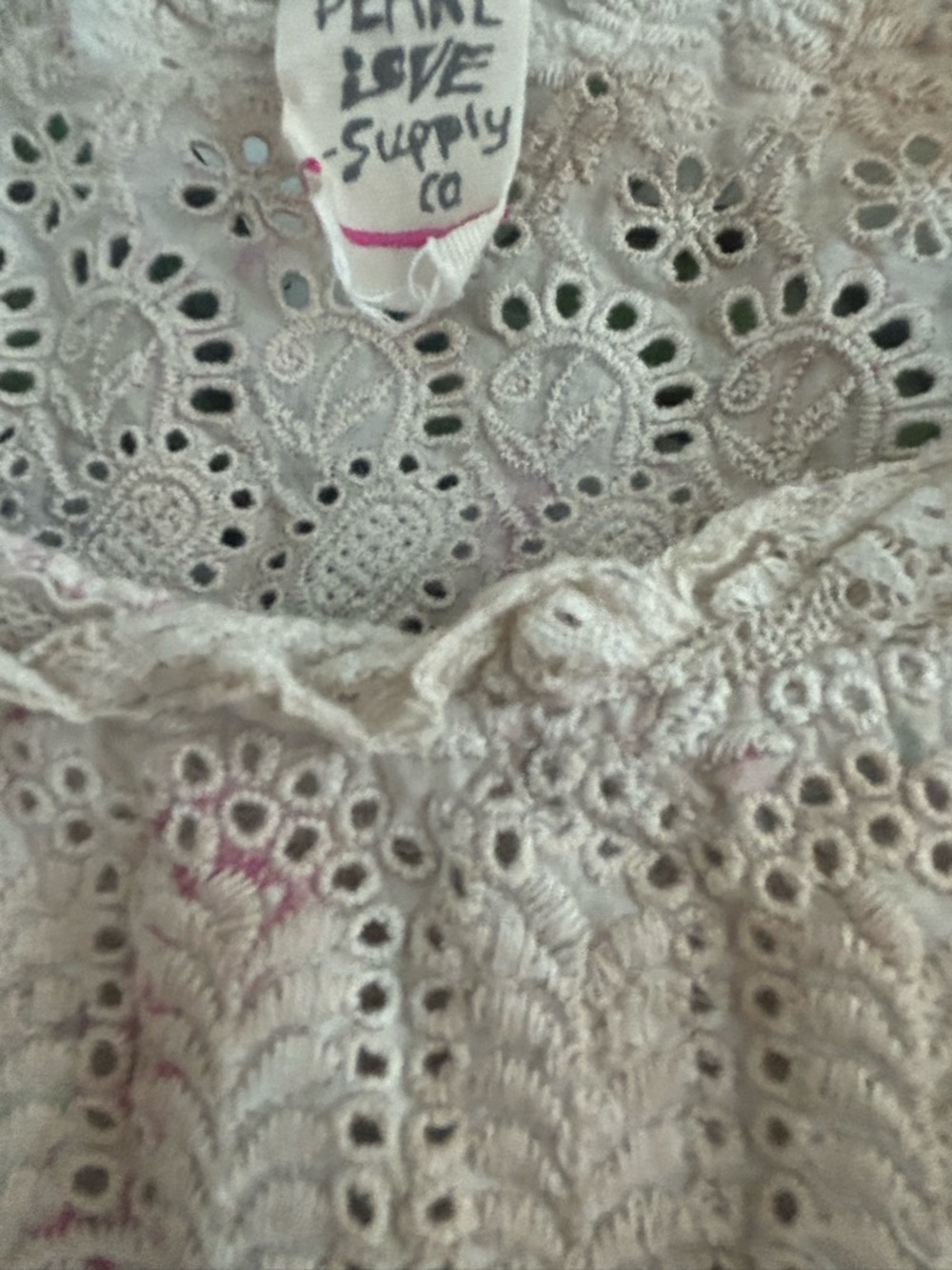 Magnolia Pearl Boho Eyelet & Floral top  in Cream with Pink Accents - Picture 3 of 4